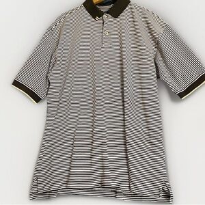 Ashworth Black And White Striped Polo Shirt Golf Logo Size XL Preppy Classic